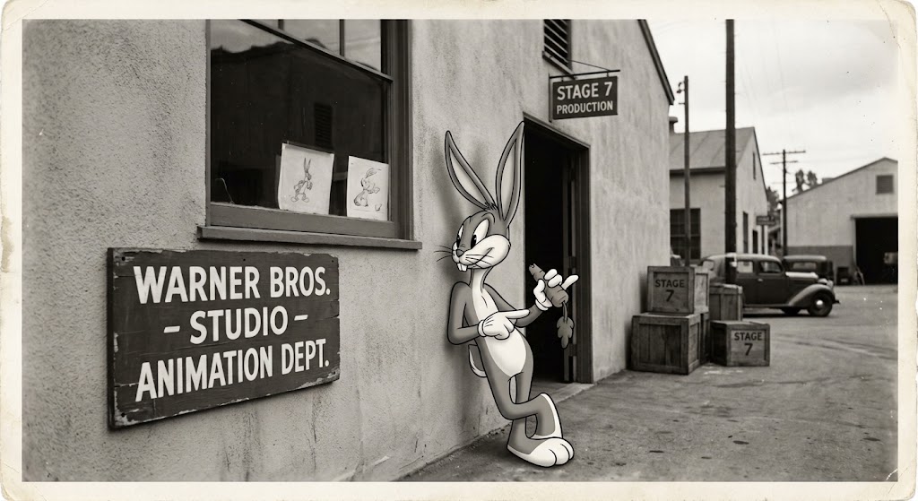 Bugs Bunny on the Warner Bros. lot during his early career in the 1940s.