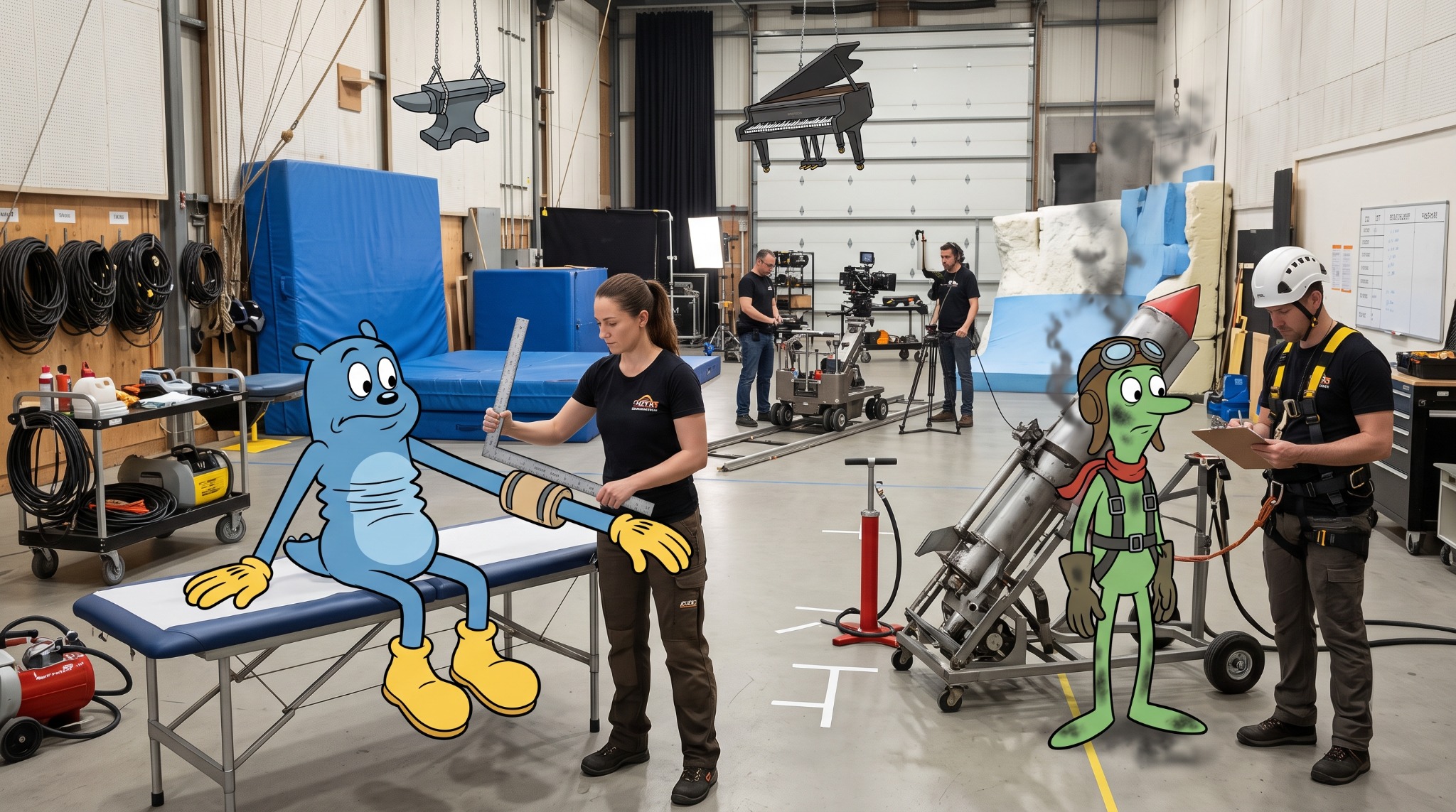 Toon stunt performers being reset between takes