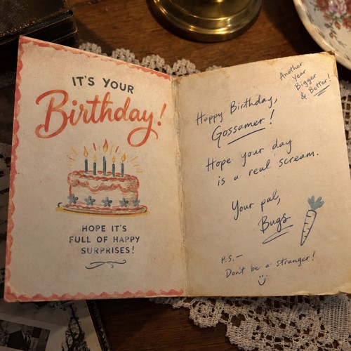 Vintage birthday card to Gossamer signed by Bugs